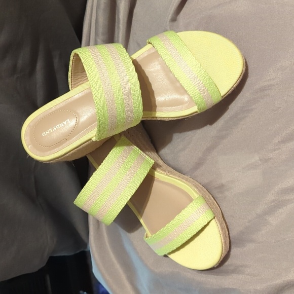 Lands' End Shoes - Land's end neon green and pink strappy wedge sandals sz 6 Nwot